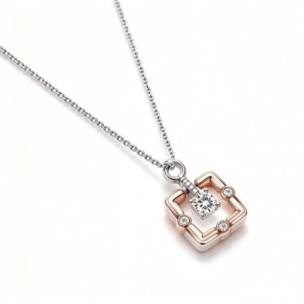 Two Tone Square Pendant Necklace