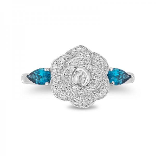 Collectors Edition Enchanted Cinderella 70th Anniversary Blue Topaz and Crystal Ring in Titanium steel