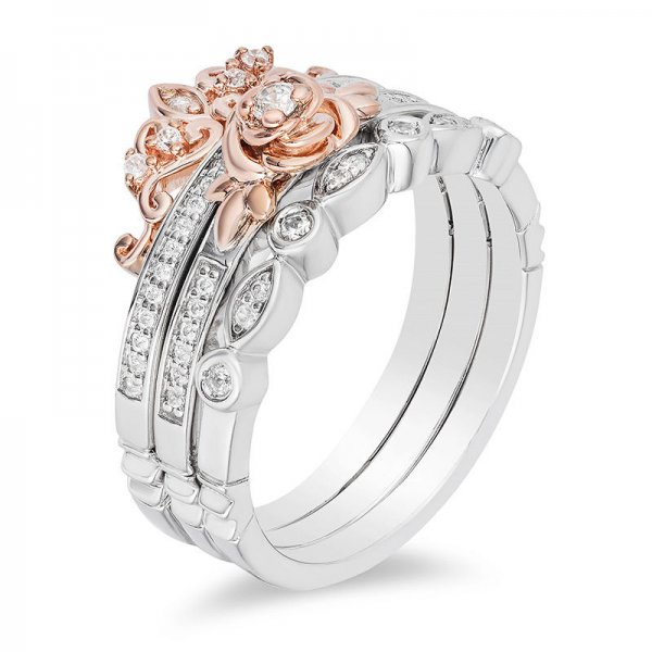 Crystal Rose Stackable Band Set in Titanium steel and Rose Copper and zinc alloy