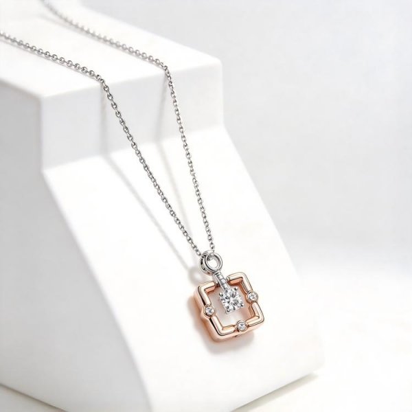 Two Tone Square Pendant Necklace
