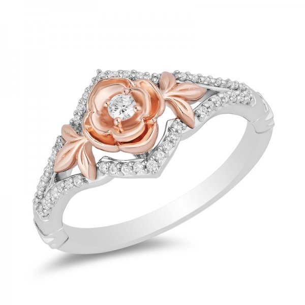 Crystal Rose Split Shank Ring in Titanium steel and Rose Copper and zinc alloy