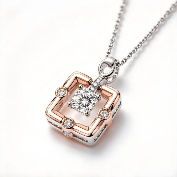 Two Tone Square Pendant Necklace