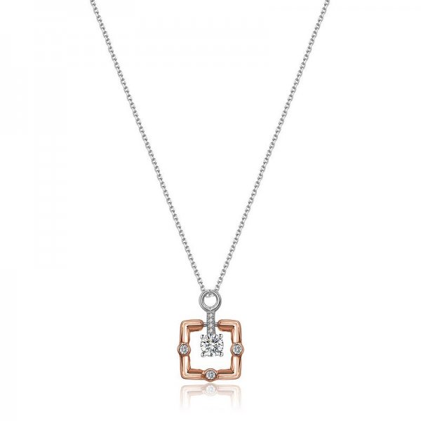 Two Tone Square Pendant Necklace